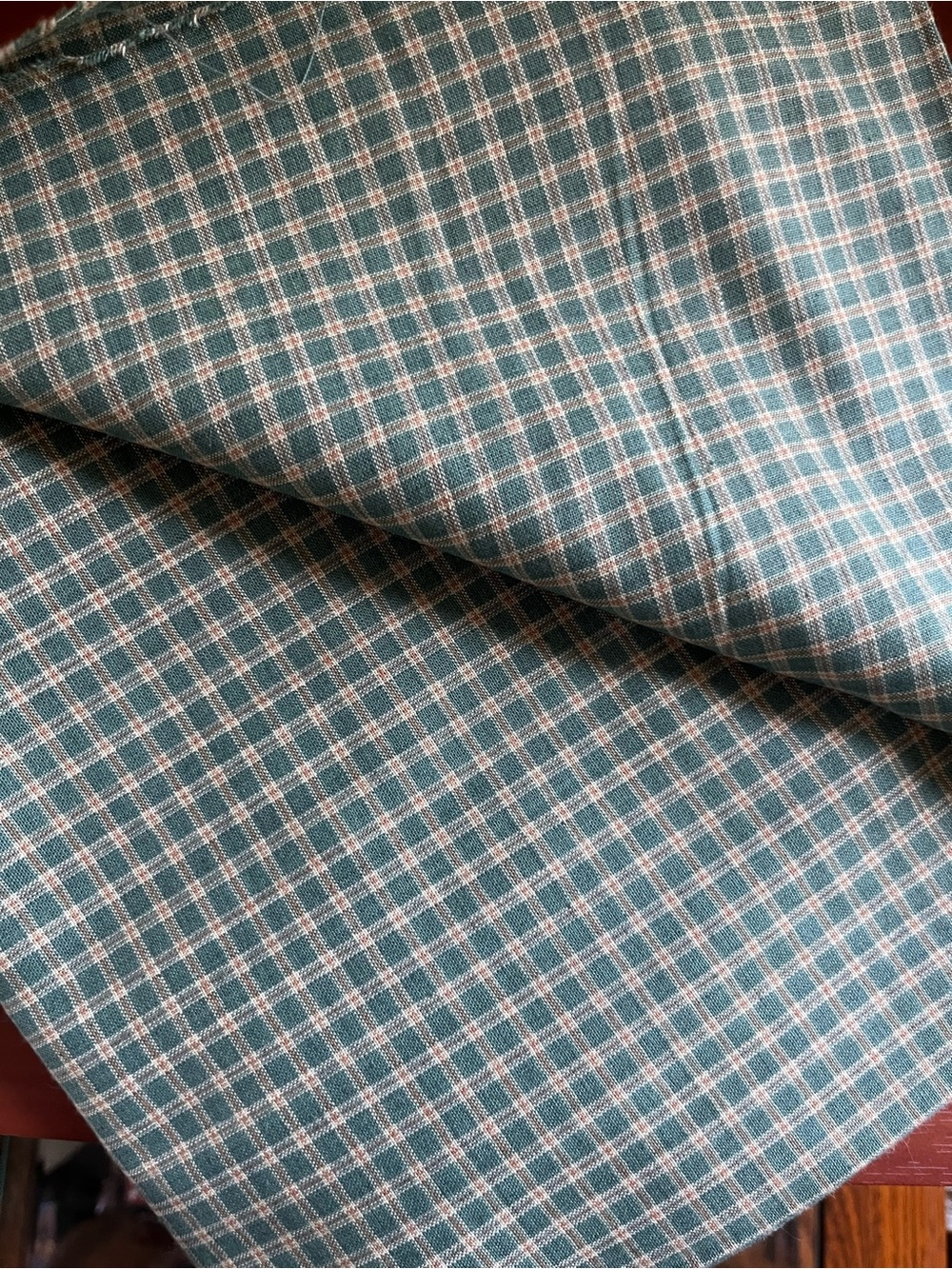 Soft green and cream cotton plaid fabric 3.5 yards - Picture 3 of 3
